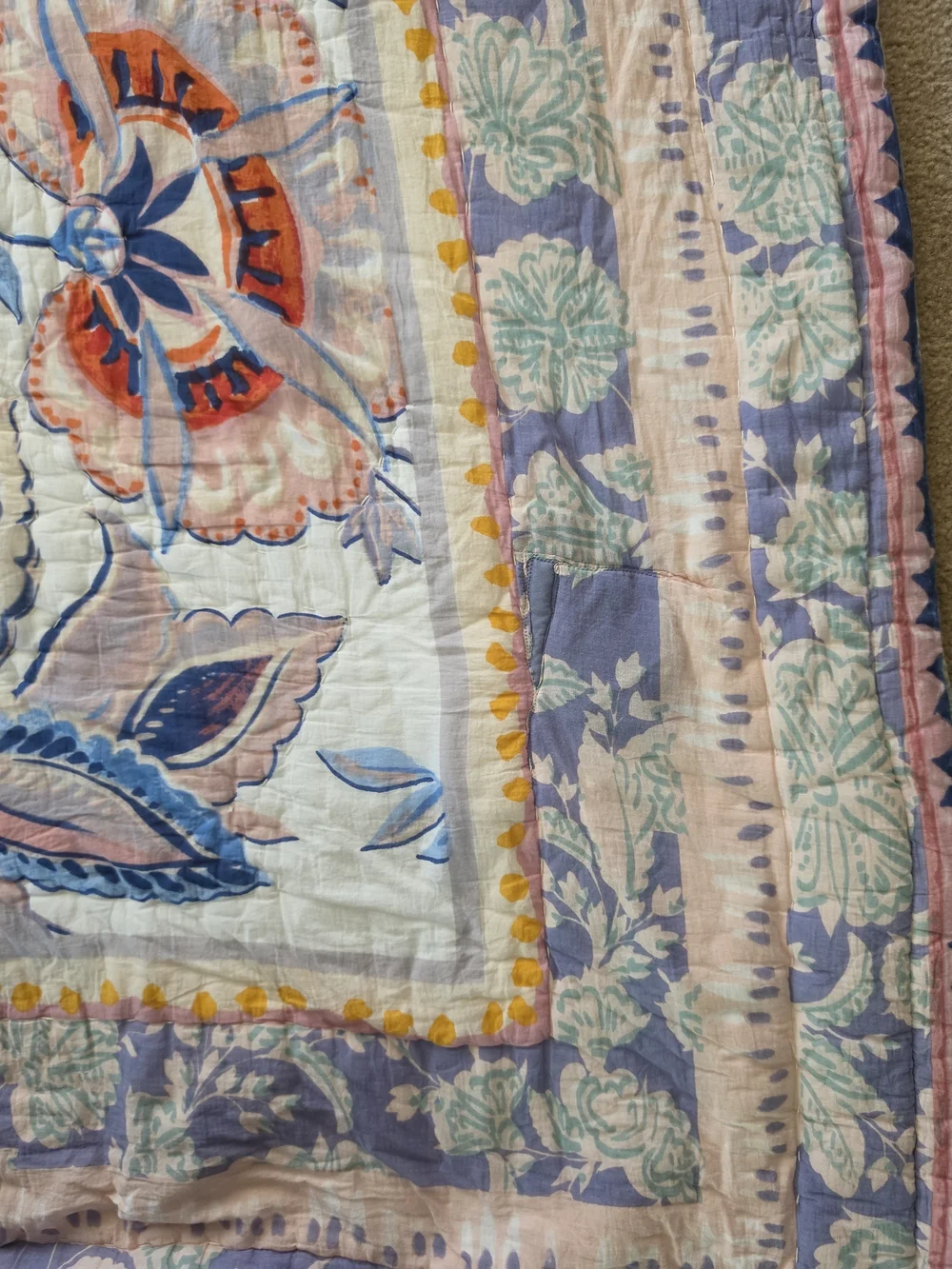 Anthropologie Brynne Floral Quilt And Two Shams in Coral, Navy & Lavender